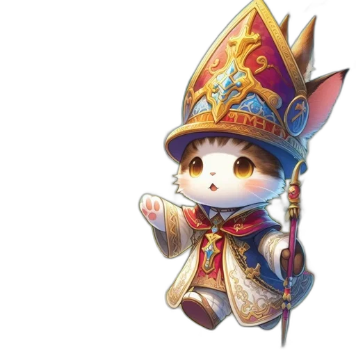 staff, weapon, 3d render, concept art, fantasy art, pixel art, regal, cat-like transparent PNG cut-out