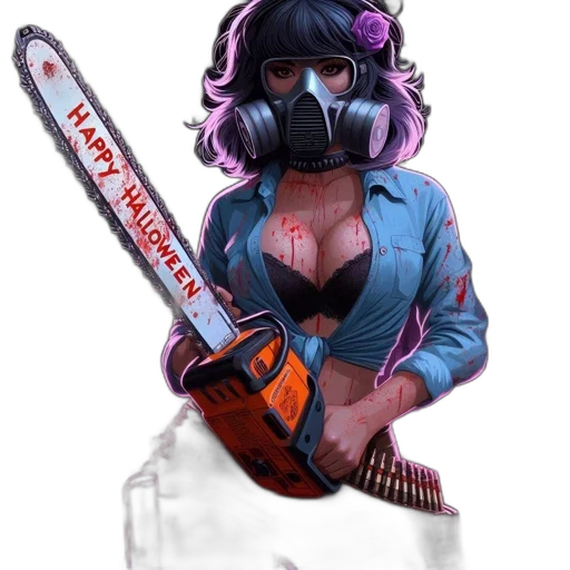 weapon, staff, mask, concept art, cyberpunk, comic book art, anime, woman transparent PNG cut-out