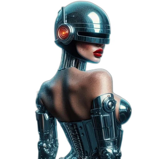 robot, dress, mask, cyberpunk, concept art, 3d render, comic book art, futuristic transparent PNG cut-out