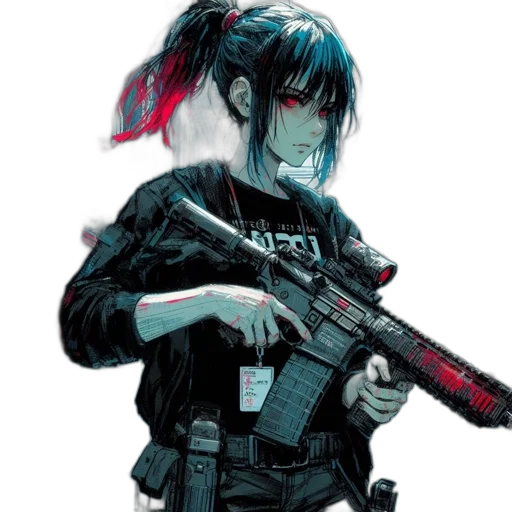 weapon, cyberpunk, concept art, comic book art, anime, red, blue, dark transparent PNG cut-out