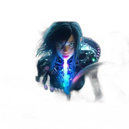 robot, weapon, staff, face, concept art, fantasy art, comic book art, cyberpunk transparent PNG cut-out