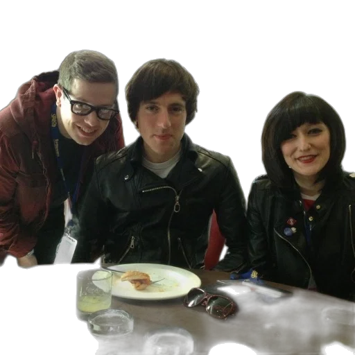 jacket, food, staff, three, people, sit, table, drinks transparent PNG cut-out