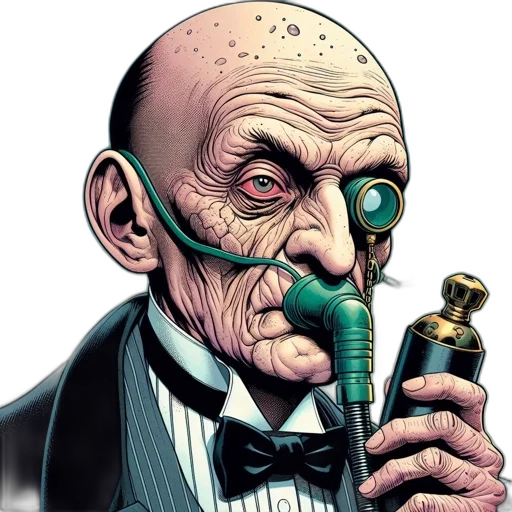 staff, mask, face, comic book art, concept art, cartoon, elderly, gentleman transparent PNG cut-out