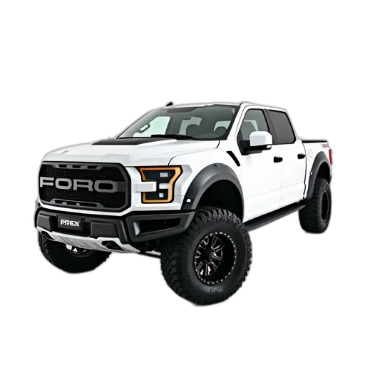 car, 3d render, white, pickup, truck, black, grille, wheels transparent PNG cut-out