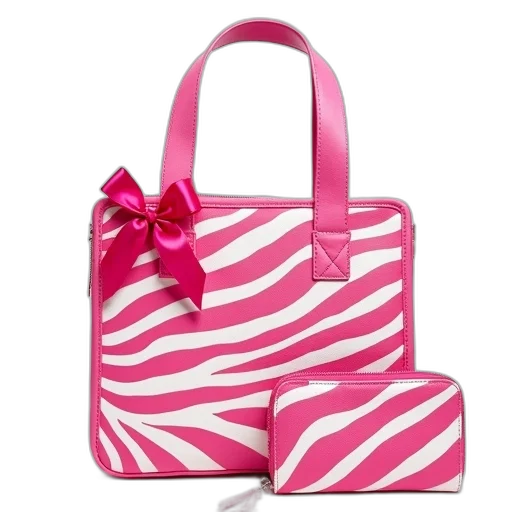 pink, white, zebra, print, tote, bag, ribbon, handle transparent PNG cut-out