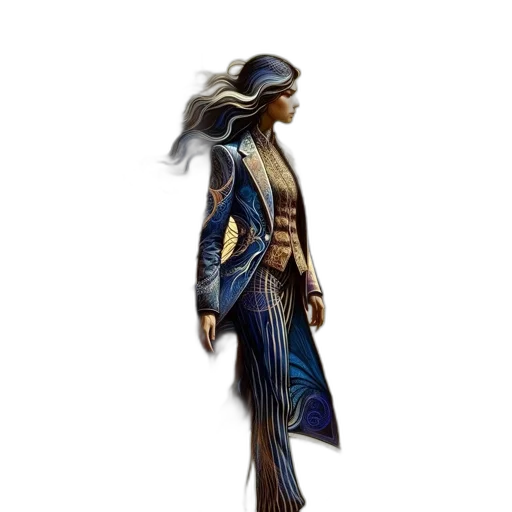 staff, jacket, sword, concept art, fantasy art, pixel art, comic book art, blue transparent PNG cut-out