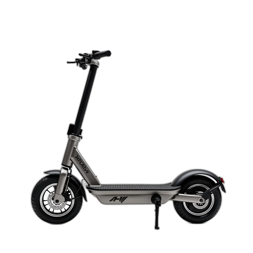 staff, 3d render, photorealistic, sleek, modern, electric, scooter, metallic transparent PNG cut-out