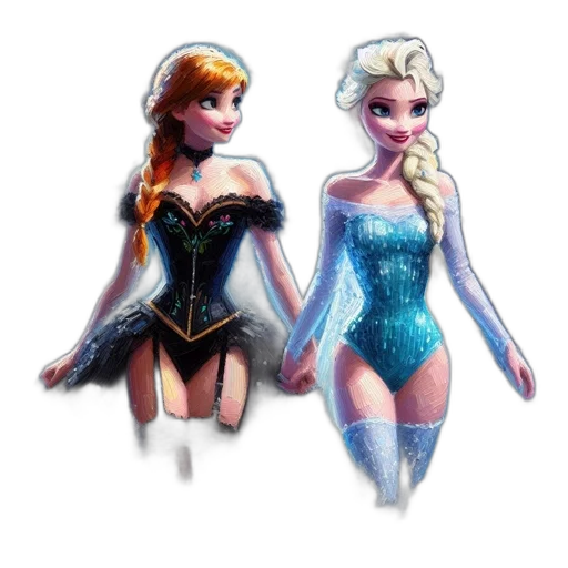 3d render, concept art, fantasy art, cartoon, two, animated, female, characters transparent PNG cut-out