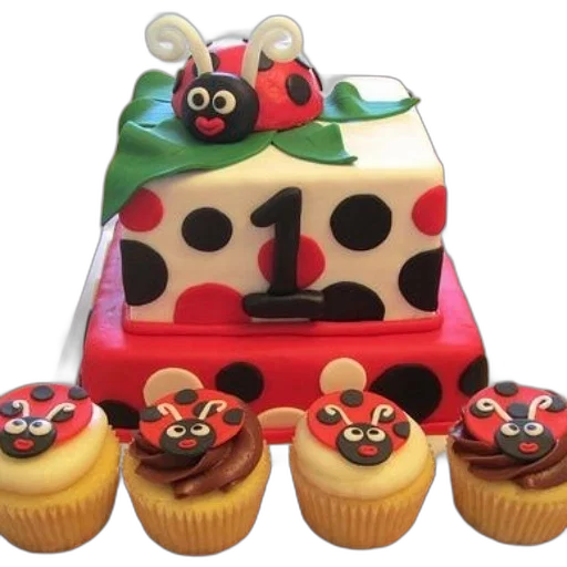 birthday, cake, ladybug, decorations, matching, cupcakes transparent PNG cut-out