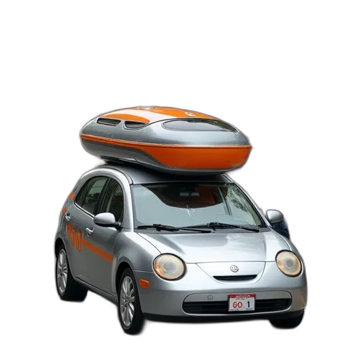 car, robot, hat, 3d render, silver, unique, orange, gray transparent PNG cut-out