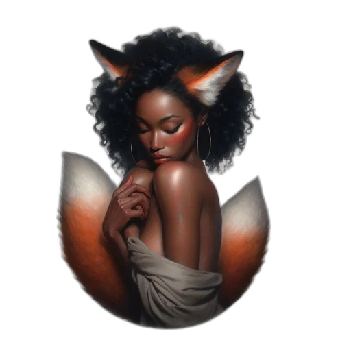 fantasy art, concept art, photorealistic, watercolor, earth tones, anthropomorphic, woman, curly transparent PNG cut-out