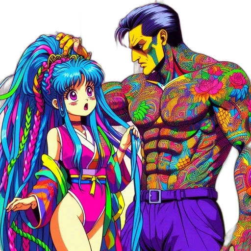 dress, vaporwave, anime, cyberpunk, comic book art, colorful, neon, blue transparent PNG cut-out