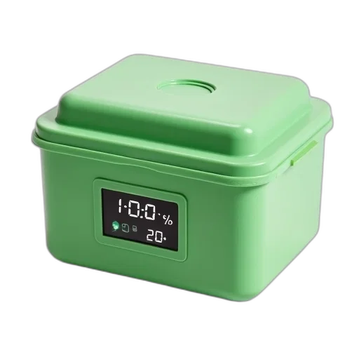 green, plastic, container, lid, featuring, digital, display, showing transparent PNG cut-out