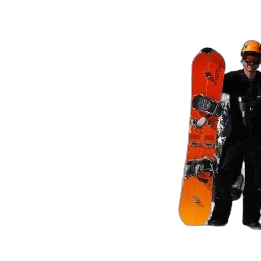 person, stands, snowy, mountain, holding, orange, snowboard, backpack transparent PNG cut-out