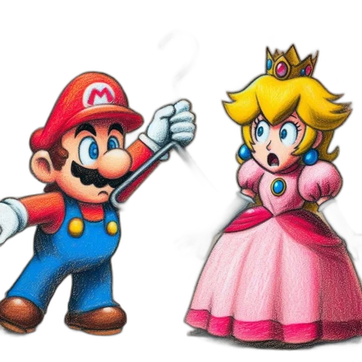 crown, dress, weapon, hat, concept art, 3d render, pixel art, mario transparent PNG cut-out