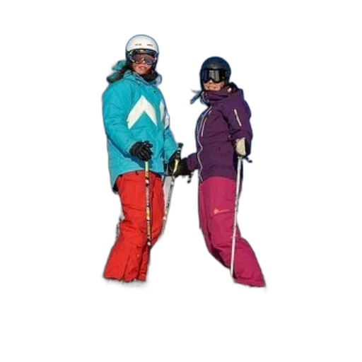 jacket, two, skiers, pose, snowy, slope, one, blue transparent PNG cut-out