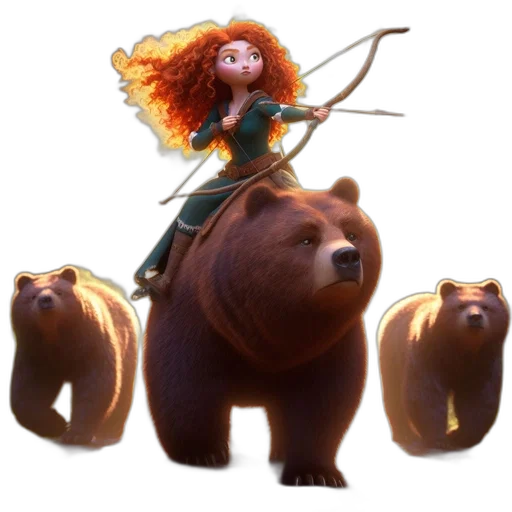 concept art, fantasy art, 3d render, young, fiery-haired, archer, rides, calm transparent PNG cut-out