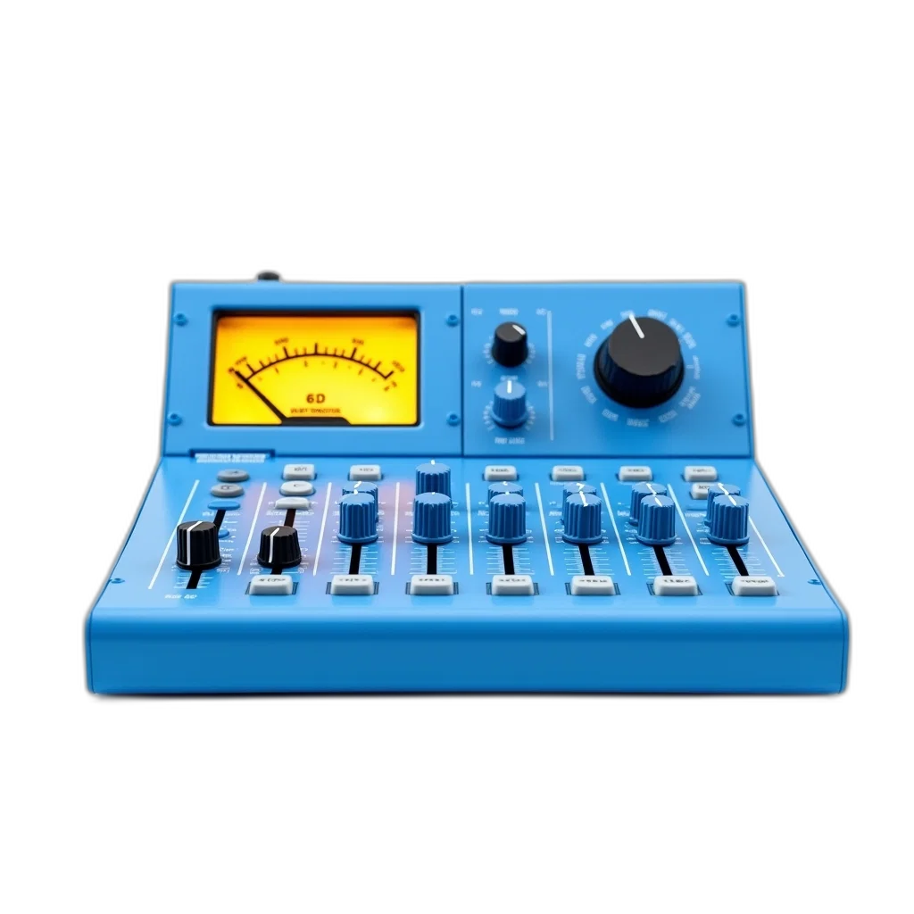 3d render, vaporwave, blue, studio, mixing, console, yellow, meter transparent PNG cut-out