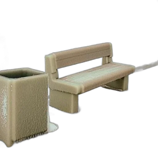 furniture, 3d render, earth tones, beige, bench, trash, can, covered transparent PNG cut-out