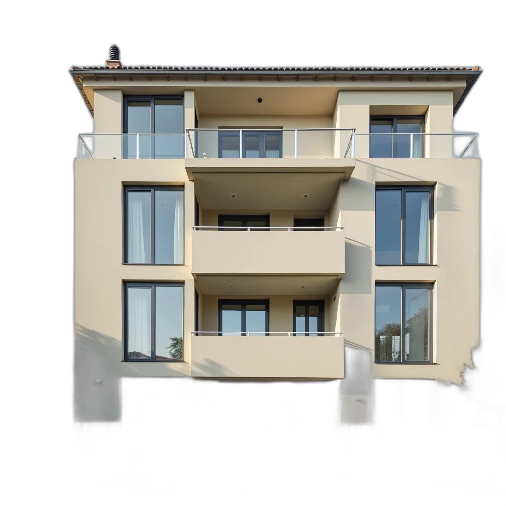 building, 3d render, photorealistic, concept art, modern, apartment, large, windows transparent PNG cut-out