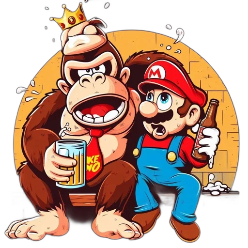crown, animal, concept art, pixel art, cartoon, comic book art, mario, donkey transparent PNG cut-out