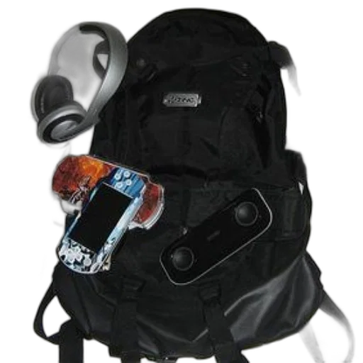 jacket, 3d render, black, backpack, gaming, console, headphones, other transparent PNG cut-out
