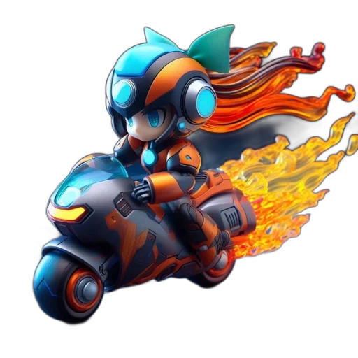 robot, weapon, concept art, pixel art, 3d render, fantasy art, fire, blue transparent PNG cut-out