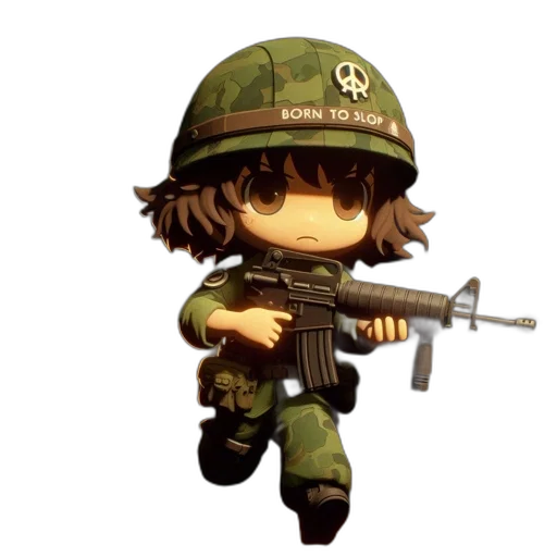 weapon, pixel art, concept art, 3d render, cartoon, chibi-style, soldier, character transparent PNG cut-out