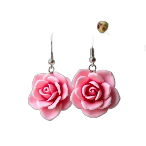 jewelry, pair, pink, rose-shaped, earrings, silver, hook, hangs transparent PNG cut-out