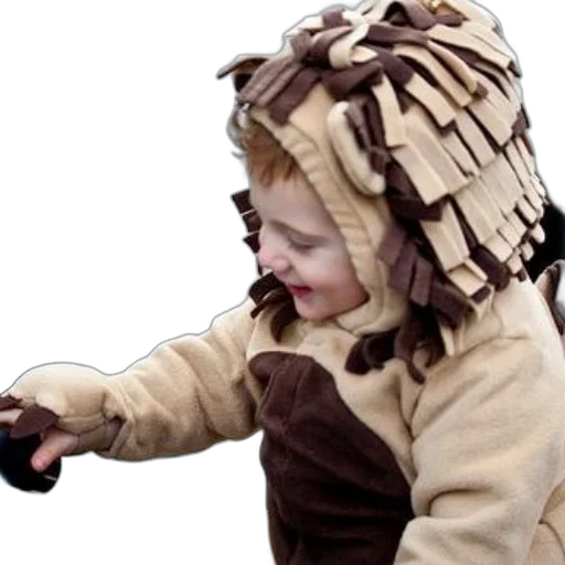 weapon, hat, hair, mask, earth tones, child, lion, costume transparent PNG cut-out