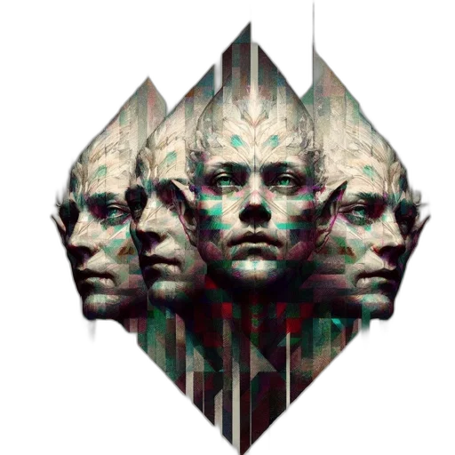 face, crown, mask, robot, fantasy art, concept art, cyberpunk, vaporwave transparent PNG cut-out