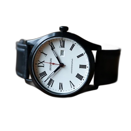 jewelry, 3d render, photorealistic, black, wristwatch, leather, strap, displayed transparent PNG cut-out