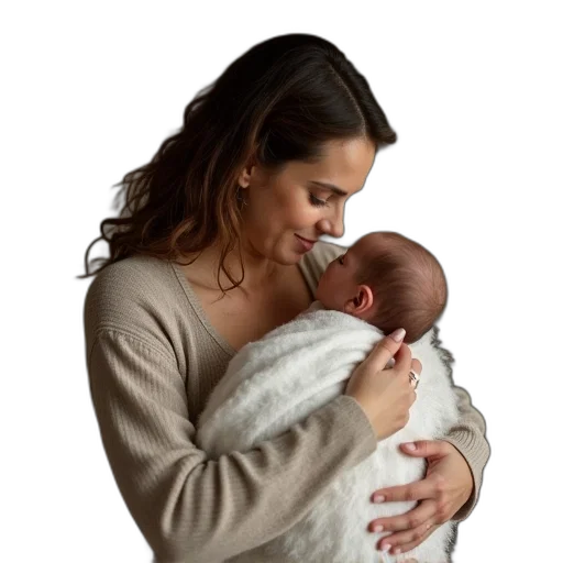 photorealistic, young, mother, holding transparent PNG cut-out