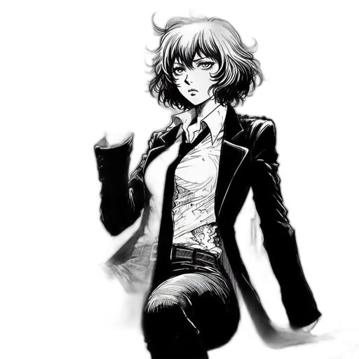 jacket, staff, weapon, robot, concept art, cartoon, comic book art, anime transparent PNG cut-out