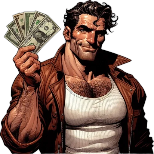 jacket, comic book art, concept art, muscular, man, dark, hair, beard transparent PNG cut-out