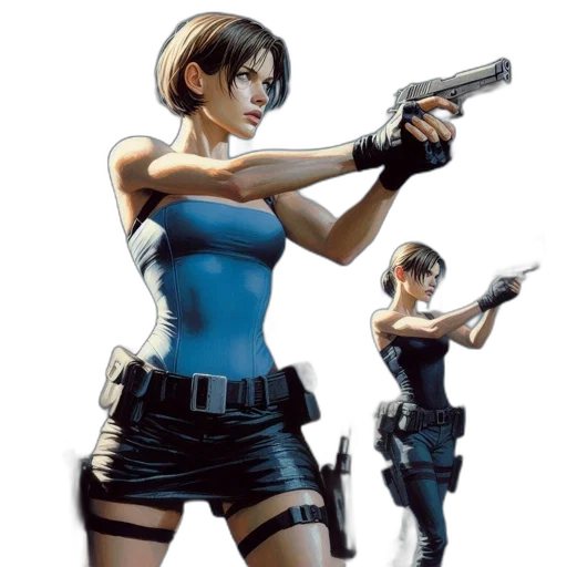 weapon, concept art, comic book art, pixel art, cyberpunk, blue, female, soldier transparent PNG cut-out