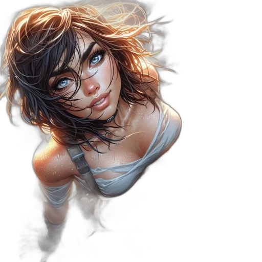 face, comic book art, concept art, fantasy art, photorealistic, adventurous, young, woman transparent PNG cut-out