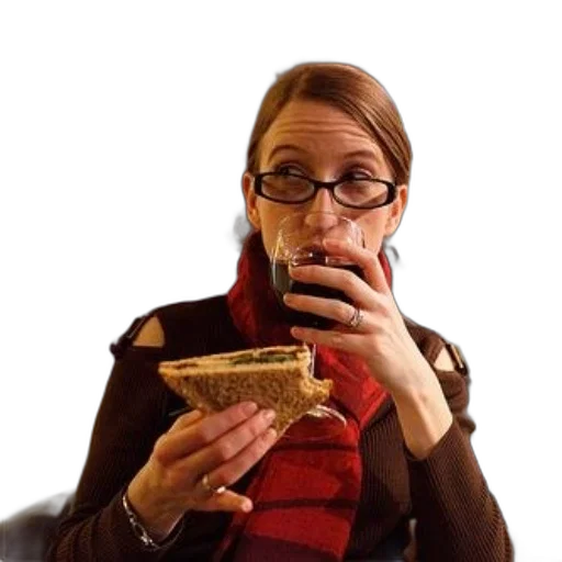 food, face, woman, wearing, glasses, red, scarf, enjoys transparent PNG cut-out