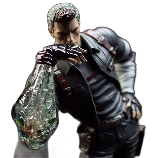 bottle, jacket, weapon, robot, concept art, cyberpunk, comic book art, 3d render transparent PNG cut-out