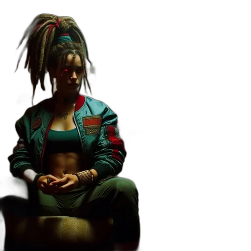 jacket, concept art, cyberpunk, comic book art, photorealistic, dimly, lit, room transparent PNG cut-out