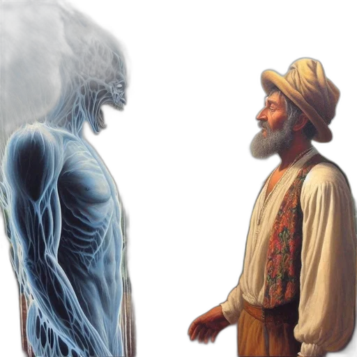 concept art, comic book art, fantasy art, eerie, scene, features, spectral, figure transparent PNG cut-out