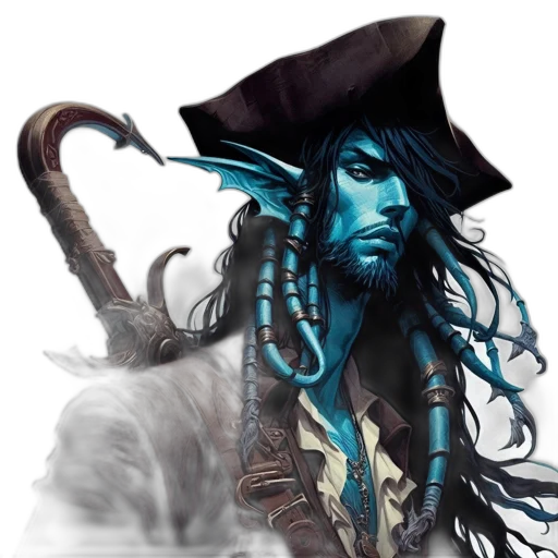 staff, dragon, hat, fantasy art, concept art, photorealistic, comic book art, blue transparent PNG cut-out