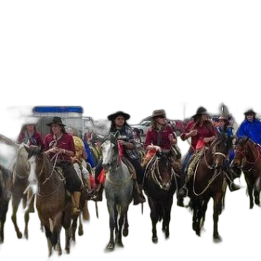 group, people, horseback, dressed, maroon, shirts, cowboy, hats transparent PNG cut-out