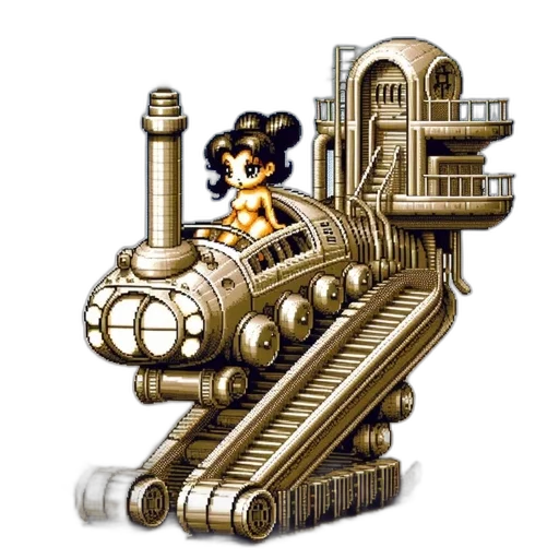 robot, weapon, car, concept art, pixel art, 3d render, fantasy art, pixelated transparent PNG cut-out