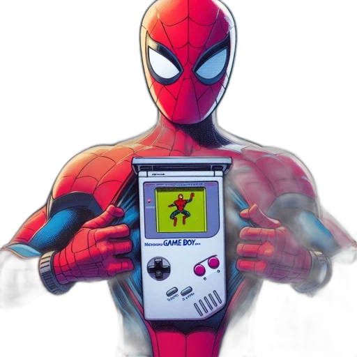 robot, weapon, mask, concept art, pixel art, comic book art, cyberpunk, spider-man transparent PNG cut-out