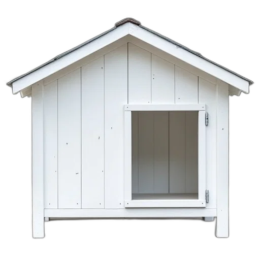 building, furniture, face, animal, 3d render, white, wooden, doghouse transparent PNG cut-out