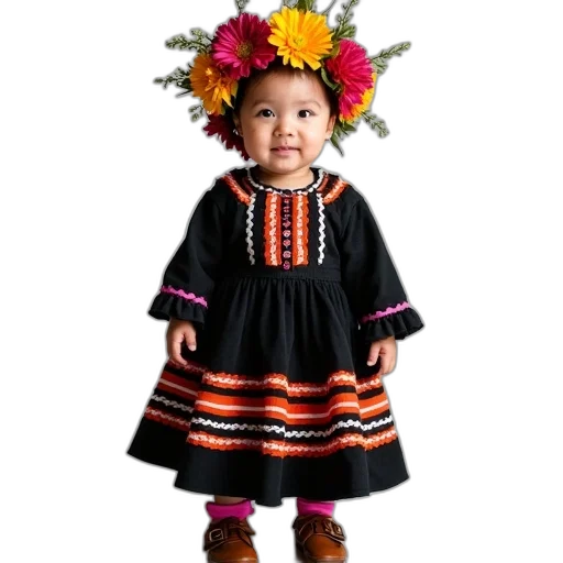 dress, flower, crown, hat, toddler, dressed, black, orange transparent PNG cut-out