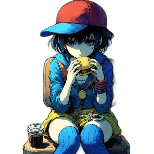 food, hat, robot, face, pixel art, anime, concept art, watercolor transparent PNG cut-out