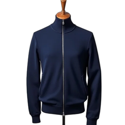 jacket, 3d render, blue, navy, crew, neck, sweater, zipper transparent PNG cut-out