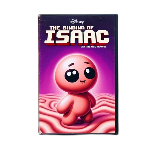 concept art, pixel art, vhs, tape, titled, binding, isaac, features transparent PNG cut-out